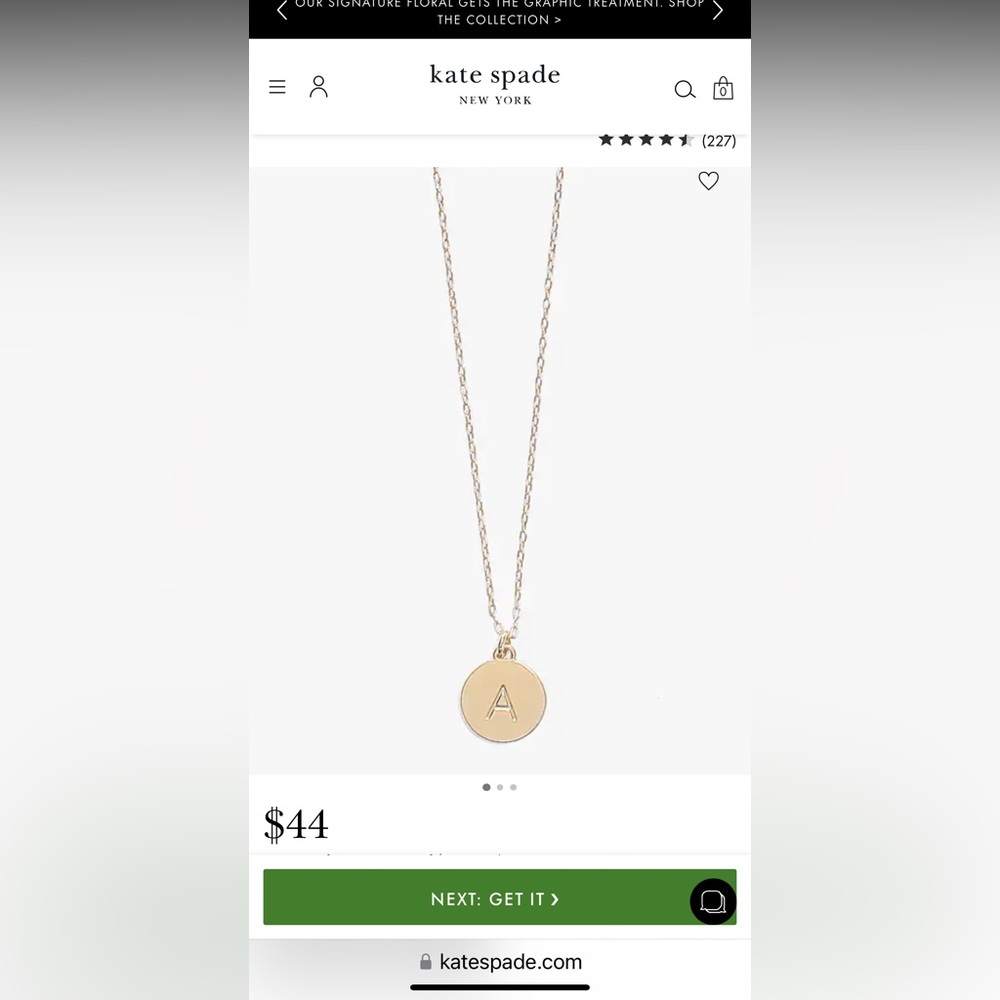 Kate Spade gold pendant- initial “S”